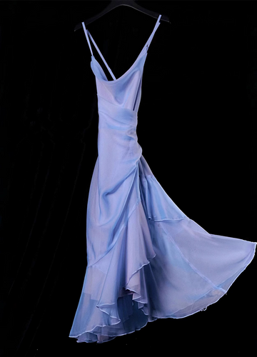 Niulatu High Low Spaghetti Straps Blue Knee Length Prom Dresses Birthday Outfits SD489